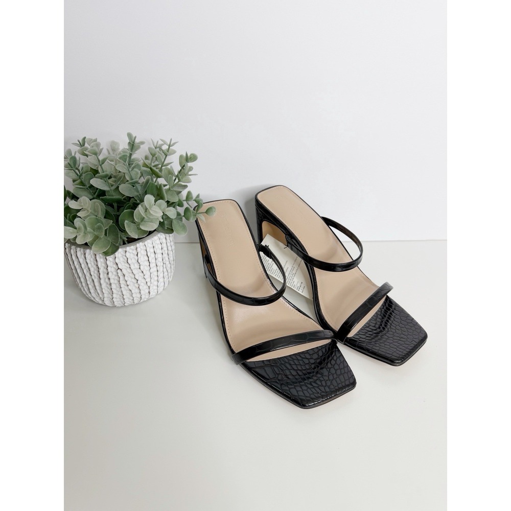 NWT The Drop Avery Square Toe Two Strap Heeled‎ Sandal Black Size 7.5 Workwear - Picture 2 of 11